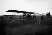 Aviation USA Glenn Curtiss on his biplane 'Golden Flyer' before de- Old Photo