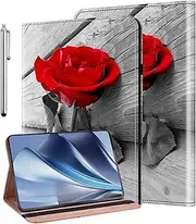 [KEFBWAO] Case for Samsung Galaxy Tab S6 Lite 10.4 Inch 2024/2022/2020, Auto Wake/Sleep Stylus Holder Flip Wallet Leather Shockproof Cover for Galaxy Tab S6 Lite Case, Red Rose
