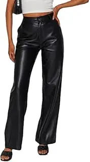 [Generic] Women's High Waist Leather Pants Straight Leg Jeans Leather Look Pants