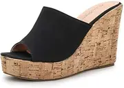 [CYBLING] Women's Peep Toe Cork Wedge Mules Platform Slides Slip On High Heel Dress Sandals
