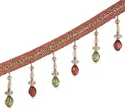 Fringe Trim，Curtain Tassels， 12 Meters Hanging Beads Trimming Lace Braid Beaded Pendant Tassel Fringe Trim Sewing Crafts Home Curtain Sofa Decor(Red)