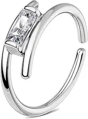 [OUFER] Double Nose Ring 20G Seamless Open Nose Hoop Clear CZ Rook Helix Earring 8 mm Cartilage Conch Lip Stud Piercing Jewelry for Women