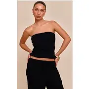 Black Textured Bandeau Top, Black