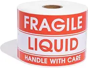 Aegis Adhesives - 3" X 5" Fragile Liquid Stickers - Red and White Shipping and Handling Labels with Permanent Adhesive (1 Roll, 500/Roll)