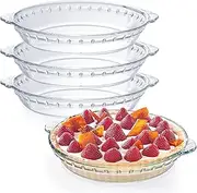 4 Pack Glass Pie Pan for Baking, 8 Inches Deep Dish Pie Pans, Round Baking Dish, Clear Glass Pie Plate for Apple Pie, Pumpkin Pie, Pot Pies, Quiche