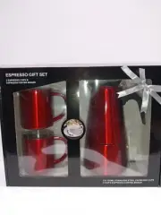 Espresso Gift Set (2 Red Espresso Cups &1 Red Espresso Coffee Maker.