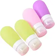 Mikinona 4pcs Portable Silicone Travel Bottles Refillable Shampoo Lotion Containers Cosmetic Holders for Travel Camping and Trips Pink Green Purple