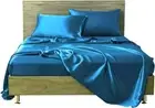 6 Pc Turquoise Satin FULL Sheet Set with 4 Pillowcases,18'' Deep Fitted