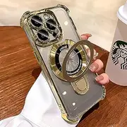 [Uioeua] for iPhone 15 Pro Max Case with Magnetic Ring Stand,[Compatible with MagSafe] Four Corners Shockproof [Military Grade Drop Protection] Luxury Slim Kickstand Case for iPhone 15 Pro Max-Gold