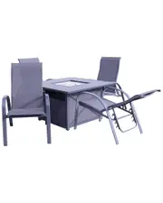 Courtyard Casual Santa Fe Dark Gray 5Pc Square Fire Pit Set With 1 Fire Pit And 4 Sling Reclining Chairs