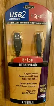 Belkin USB2 High-Speed 2.0 Device Cable 6' USB Type A-to-B Male Printer/Scanner