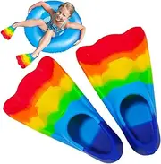 Kids Fins | Silicone Rainbow Flippers for Swimming Kids - Breathable Kids Snorkel Fins, Comfortable Short Youth Swim Fin for Swimming Diving Snorkeling Training