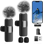 Wireless Lavalier Microphone for iPhone/Android/PC, 2pack Mini Microphone wit...