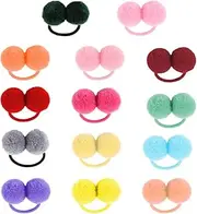 OSALADI 14Pcs Children Plush Ball Hair Band, Pompom Hair Ties, Fluffy Ball Elastic Band Ropes, Elastic Ponytail Holders, Lovely Hair Ring Hair Accessories for Girls (Mixed Color)