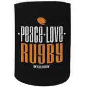 Alcohol Stubby Holder - Peace Love Rugby - Funny Novelty Birthday Gift Joke Beer Can Bottle