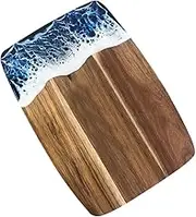 TOPPERFUN Acacia Chopping Board Ocean Wave Cutting Board, Wooden Chopping Board Cheese Serving Board with Resin Wave Art Party Tray Coastal Decor for Steak Meat Vegetable Chopping Boards