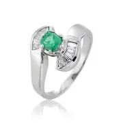 0.32ct Taper Diamonds 0.39ct Emerald Ring 18K White Gold Jewelry Ornament Woman