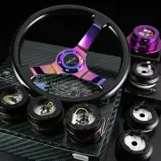 NRG 140H HUB+BLACK+NEO CHROME GEN2.8 QUICK RELEASE+3"DEEP WOOD STEERING WHEEL (for: Nissan)
