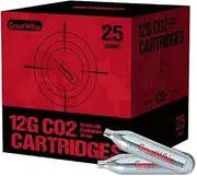 GreatWhip 12g CO2 Cartridges 25 Pack, High Grade for Paintball, Airsoft Practice