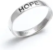 [Silverly] Engraved Hope Faith Love Sterling Silver Rings for Women and Men - Inspirational Women's Promise Ring - Classic Wedding Band- 925 Solid Silver Stacking Rings Jewellery