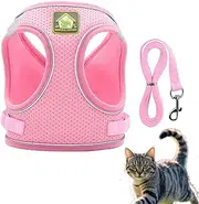 Cat Harness and Lead Set,Adjustable Reflective Stripe Cat Kitten Walking Vest with Leash Cat Collar,Escape Proof Soft Mesh Vest Harness and Lead for Small Medium Cats Pets Walking