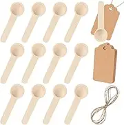 MIDELONG 3 Inch Mini Wooden Spoons, 12Pcs Small Wooden Spoons with Tags and Twines, Disposable Small Spoons for Spice Jars Condiments Honey Sugar Kitchen, Set of 12