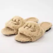 Gucci GG Cut Out Shearling Fur Flats Slip Ons Slides Sandals