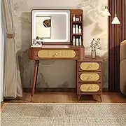 LGYWPA Dressing Table with 3 Color Adjustable Brightness LED Lights Mirror, Vanity Table for Bedroom with 4-5 Large Drawers and 3 Shelves Storage, Wooden Modern Makeup Vanity Desk,80cm