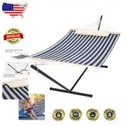 Double Hammock with Stand - Portable Outdoor Relaxation for Two, Quick-Dry Blue
