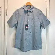 Quicksilver Mens Shirt size M Gray-Blue Short Sleeve Pocket Modern Fit
