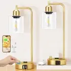 Industrial Table Lamps for Bedroom Set of 2 - Fully Clear Glass&Gold Base