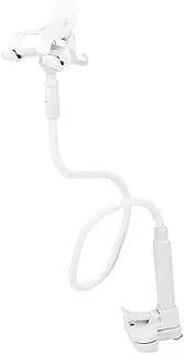 Gooseneck Phone Holder with Long Arm and Clip Base Flexible Stand for Cellphones Tablets E Readers for Office Bedroom Living White