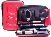 Glucology™ Diabetic Travel Case Plus Size - Organizer for Blood Sugar Test Strips, Medication, Glucose Meter, Pens, Insulin Syringes, Needles, Lancets - Hardshell Carrier Pack - Regular, Red