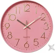 YTAONS 12 in Wall Clock Non-Ticking Quartz Silent Battery Operated Round Clocks Home Kitchen Office School Living Room Decor Clocks (Pink-Rose)