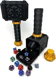 MunnyGrubbers - Hammer Dice Tower - (Random 7PCS D20 Dice Set Included) - Dice Holder - Dice Roller - Tabletop RPG Accessory - Dungeons and Dragons - DND - D&D - (Obsidian)