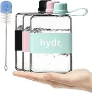 hydr™ v2 Flat Water Bottle For Handbag & Flexible Cleaning Brush | 500ml Tritan BPA Free Slim Travel Water Bottle, Small cute plastic Hip Flask