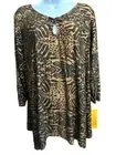 Ruby Rd 1X Top Unique Bold Brown Black Animal Print Lightweight Rayon Semi-Sheer