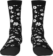 [EdWal] Soft Black and white floral print print Moisture Wicking Socks Sports Socks for Men and Women Warm thermal Boot Hiking Socks