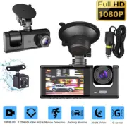 HD 1080P Dual Lens Dash Cam Front/Rear/Inside Video Camera Car Recorder