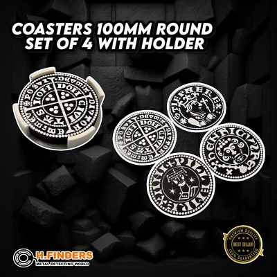 Coasters 100mm Round - Set of 4 With Holder