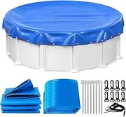 LXKCKJ 30 Ft Round Pool Cover, Winter Pool Covers for Large Above Ground Pools, Extra Thick PE Pool Cover Add Ground Nail Set and Specially Molded Winch Ideal for Waterproof and Dustproof (Blue)
