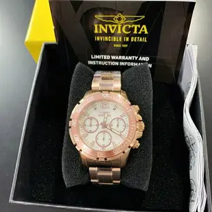 (Little bee小蜜蜂精品)INVICTA 英威塔 真三眼計時 水鬼鋼錶 錶圈可轉 超好看粉色