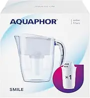 AQUAPHOR Smile Water Filter Jug - 2.9L, Fits Fridge Door, Student-Friendly | Lightweight, Space-saving, Includes 1xA5 350L Filter with added Magnesium, Reduces Limescale, Chlorine, Microplastics-White