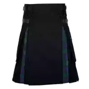 Men's Black Cotton Hybrid Scottish Utility Tartan Kilt with Adjustable Strap.