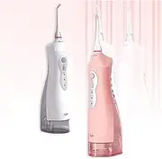 FREEZYMAN Water floss cleaner Set of 2 Cordless Electric Dental Flusher 4 Modes IPX7 Grade Waterproof Portable Oral Irrigator Electric Water Dental Floss with 350ml Removable Water Tank for Oral Clean