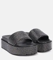[Versace] Versace Embellished satin platform slides AU 8 multicoloured