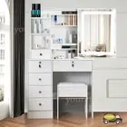 Dressing Table Stool Set With LED Lights Mirror Vanity Desk Makeup Table Dresser