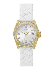 GUESS Women's White Opaline Crystal Silicone Watch