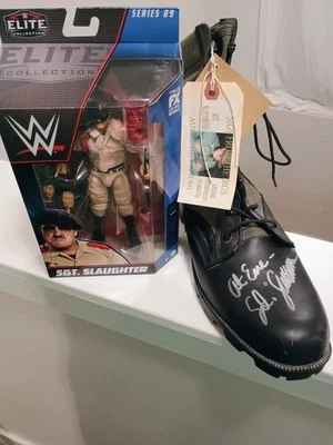 Wwe SGT. Slaughter Autograph Boot With Elite Action Figure