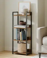 4-Tier Bookshelf, Narrow Bookcase with Open Shelves, Short Book Shelf Coner Shel